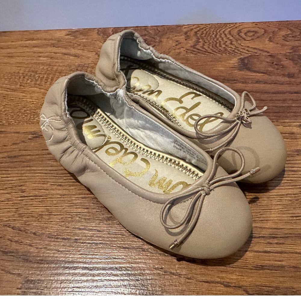 Sam Edelman Girls Felicia Leather Ballet Flats Beige - Size 12 Casual Comfort